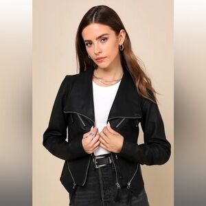 Lulus Up on a Tuesday Black Vegan Leather Jacket Large